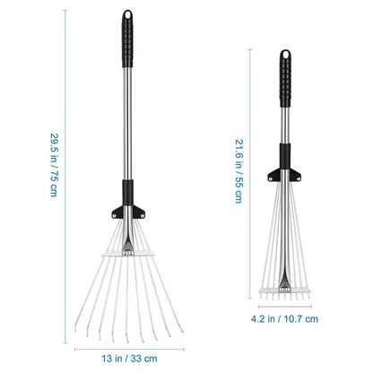 Extendable Steel Leaf Rake with 45cm Rake Head, Adjustable Handle, Lightweight Design