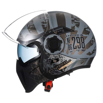 Classic Vintage Modular Motorcycle Helmet with Double Visor, Detachable Chin Guard, DOT and ECE