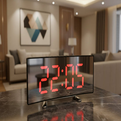 QuietGlow Silent LED Mirror Alarm Clock for Modern Rooms