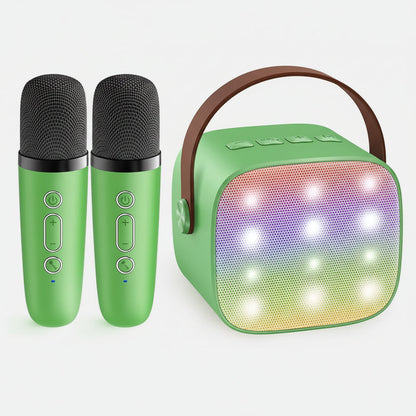 Portable Karaoke Machine with 2 Wireless Microphones, LED Lights & Voice Effects