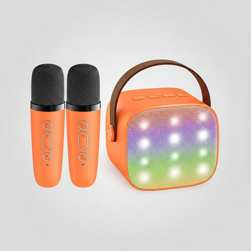 Portable Karaoke Machine with 2 Wireless Microphones, LED Lights & Voice Effects
