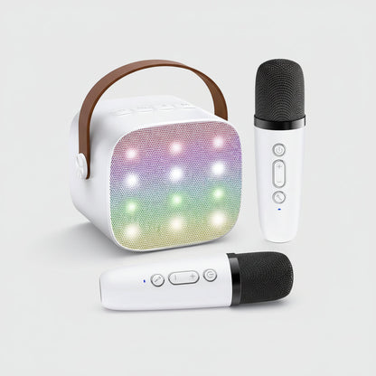 Portable Karaoke Machine with 2 Wireless Microphones, LED Lights & Voice Effects