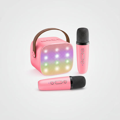 Portable Karaoke Machine with 2 Wireless Microphones, LED Lights & Voice Effects