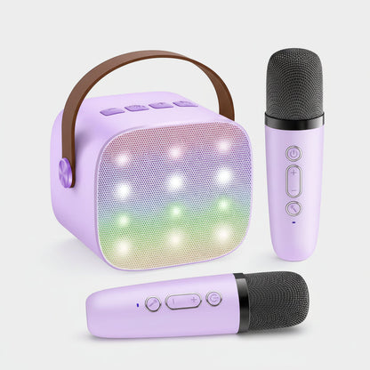 Portable Karaoke Machine with 2 Wireless Microphones, LED Lights & Voice Effects
