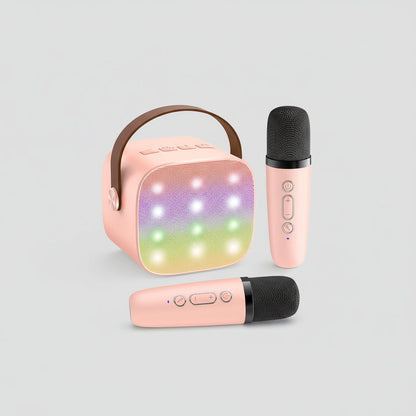Portable Karaoke Machine with 2 Wireless Microphones, LED Lights & Voice Effects