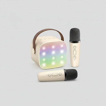 Portable Karaoke Machine with 2 Wireless Microphones, LED Lights & Voice Effects