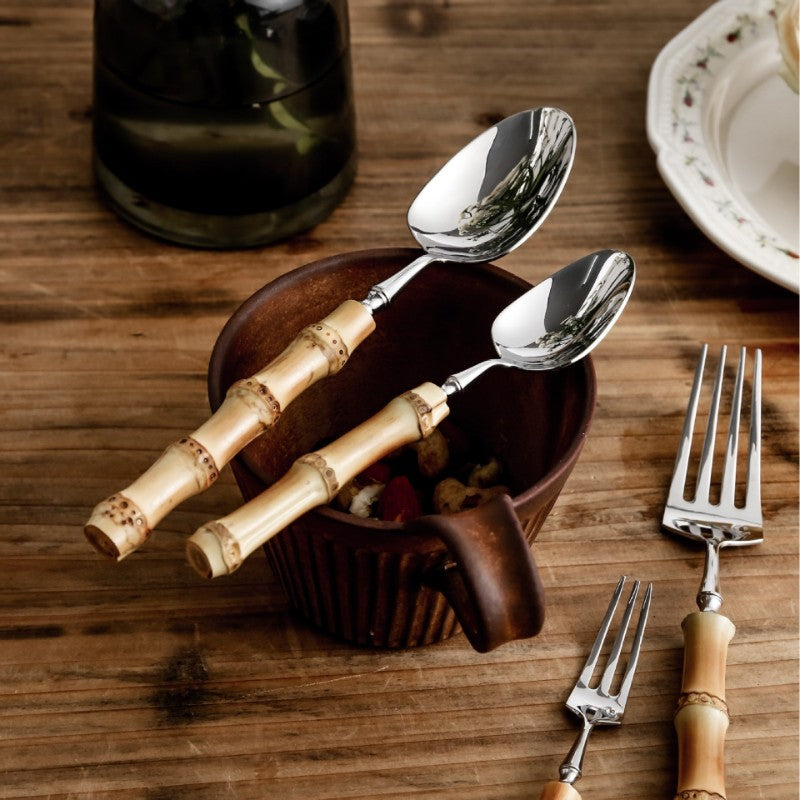 Bamboo Handle Cutlery Set with 18/10 Stainless Steel, Dishwasher Safe Flatware, 20, 30 or 60 Pieces