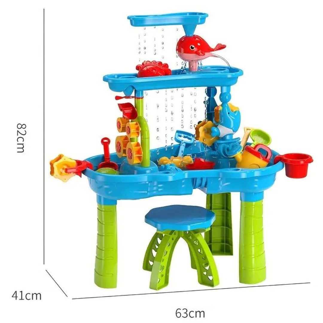 Multi-Level Outdoor Water Play Table with Waterfall, Figures and Accessories for Kids