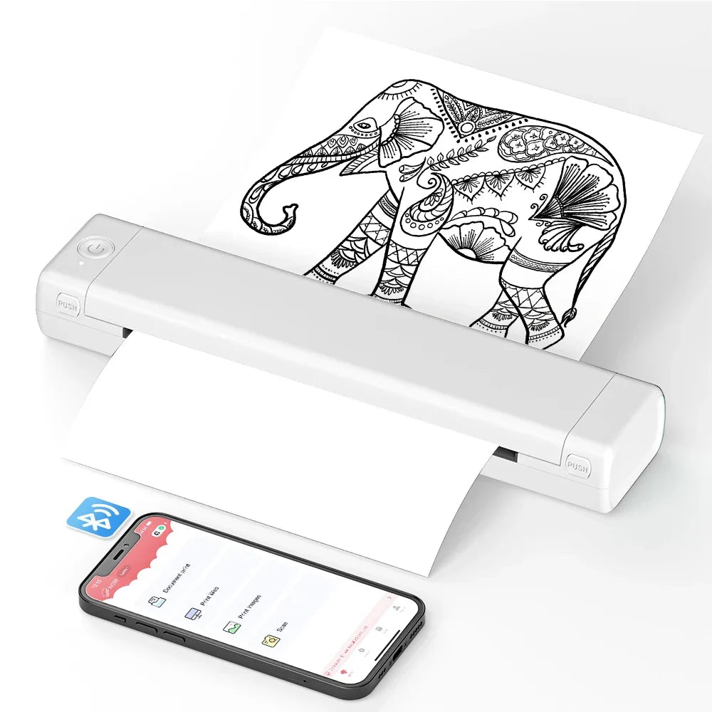Portable Bluetooth Thermal Printer for Wireless Printing, No Ink Required, Compact Design