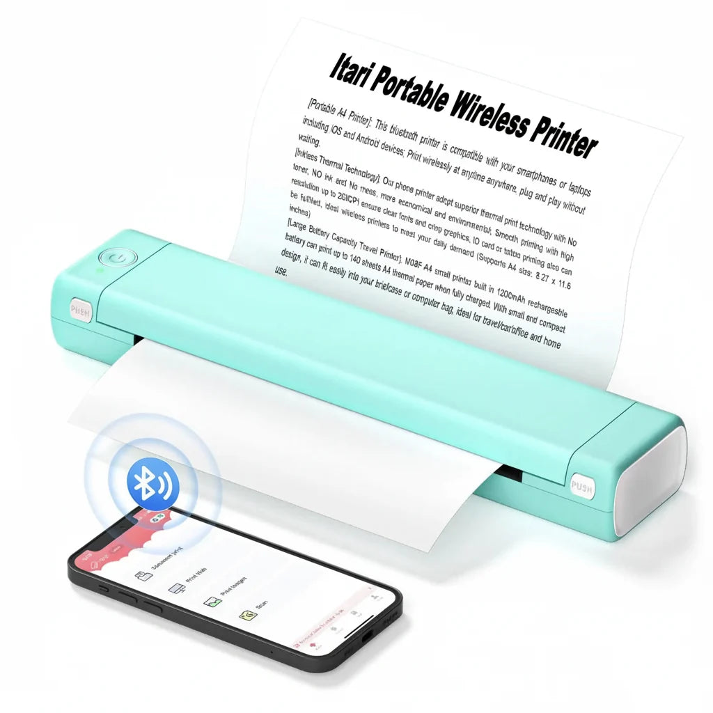 Portable Bluetooth Thermal Printer for Wireless Printing, No Ink Required, Compact Design