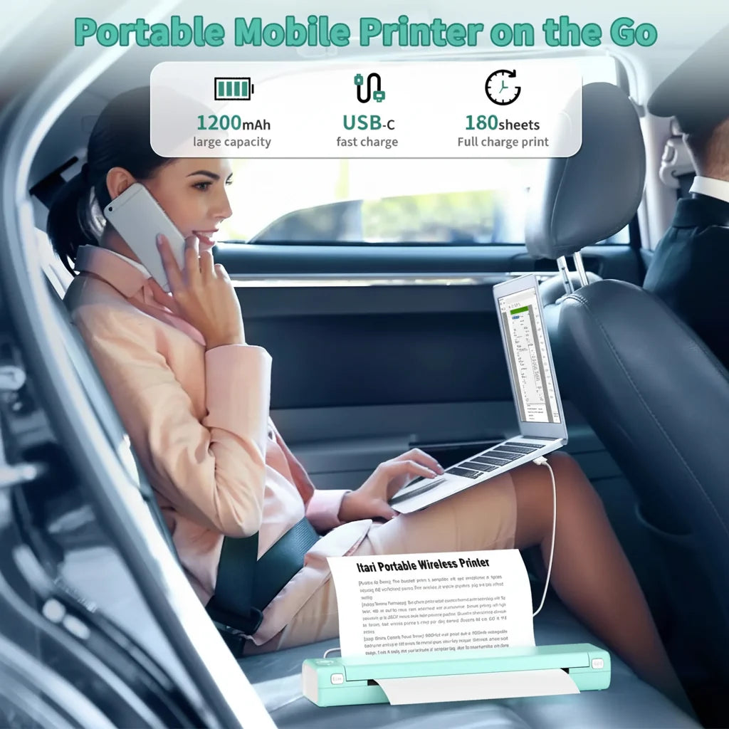Portable Bluetooth Thermal Printer for Wireless Printing, No Ink Required, Compact Design