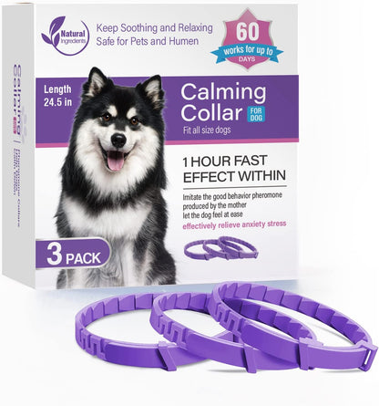 Pheromone Calming Dog Collar Triple Pack with Lavender and Chamomile, Adjustable Waterproof Collar
