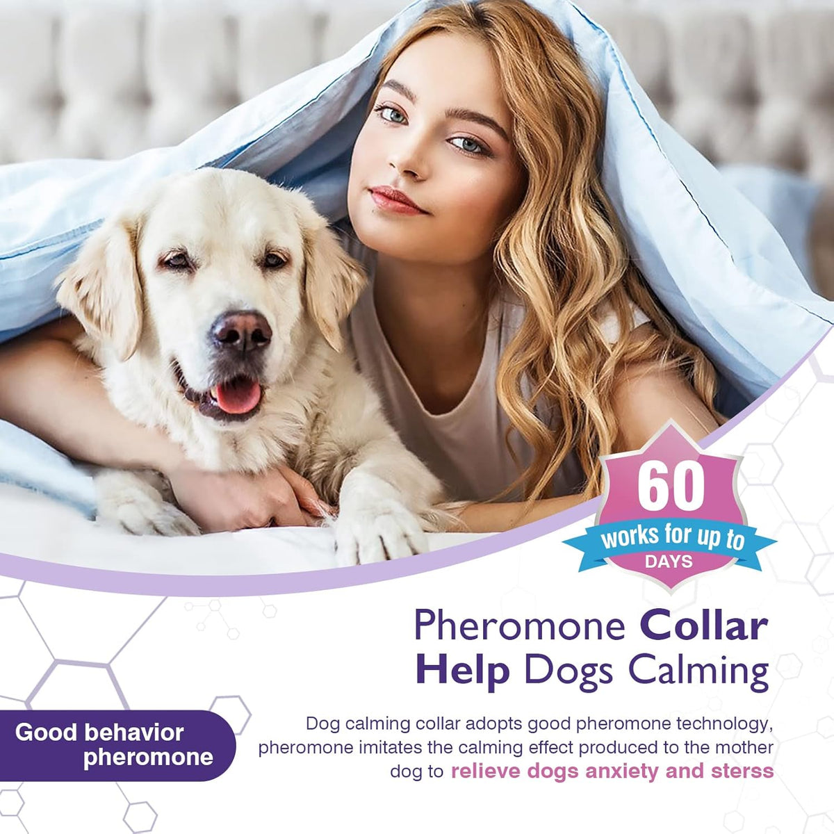 Pheromone Calming Dog Collar Triple Pack with Lavender and Chamomile, Adjustable Waterproof Collar