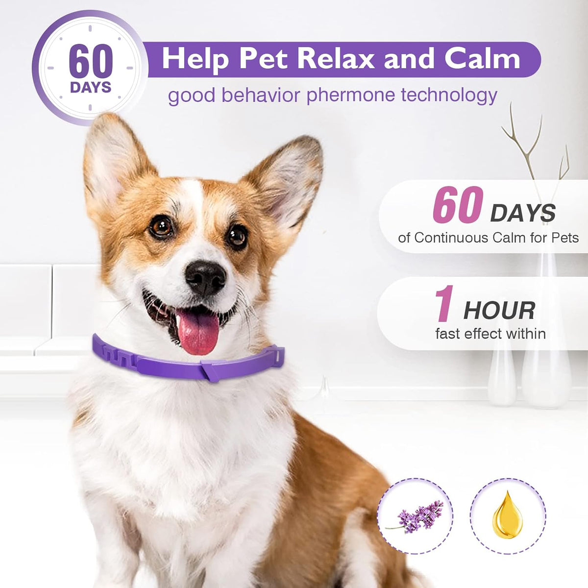 Pheromone Calming Dog Collar Triple Pack with Lavender and Chamomile, Adjustable Waterproof Collar