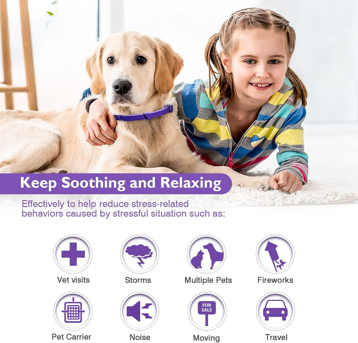 Pheromone Calming Dog Collar Triple Pack with Lavender and Chamomile, Adjustable Waterproof Collar