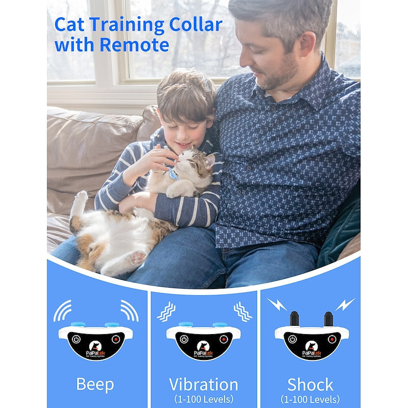 Remote Control Cat Training Collar with Adjustable Settings and Rechargeable Battery for Cats