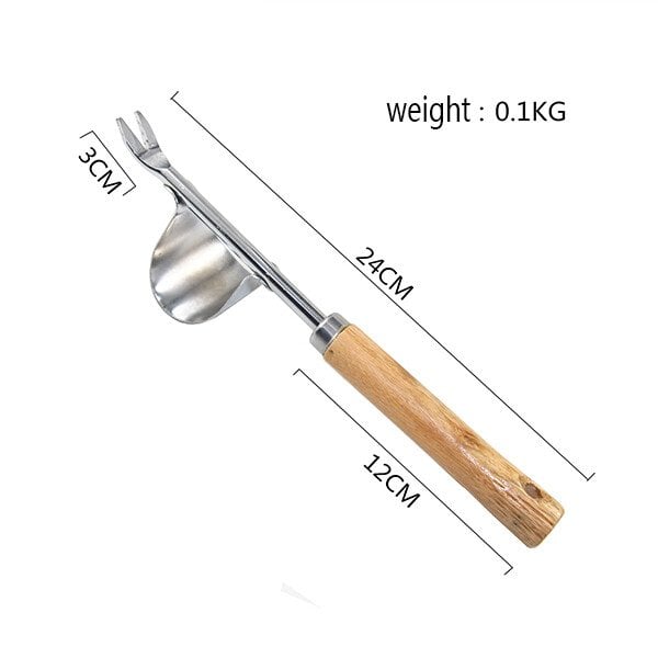 V-Fork Weed Puller with Lever Action and Ergonomic Wooden Handle for Root Removal