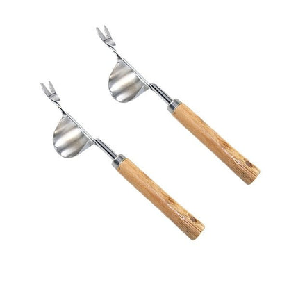 V-Fork Weed Puller with Lever Action and Ergonomic Wooden Handle for Root Removal