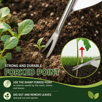 V-Fork Weed Puller with Lever Action and Ergonomic Wooden Handle for Root Removal