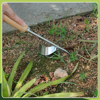 V-Fork Weed Puller with Lever Action and Ergonomic Wooden Handle for Root Removal