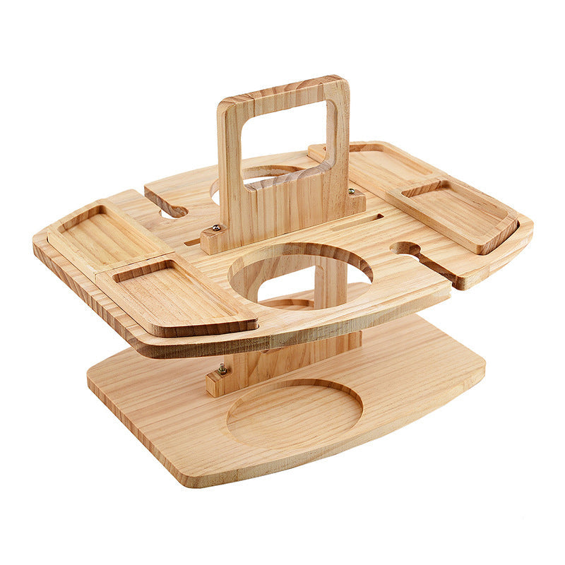 Portable Outdoor Picnic Table with Wine Bottle Holder, Two Glass Slots and Snack Space