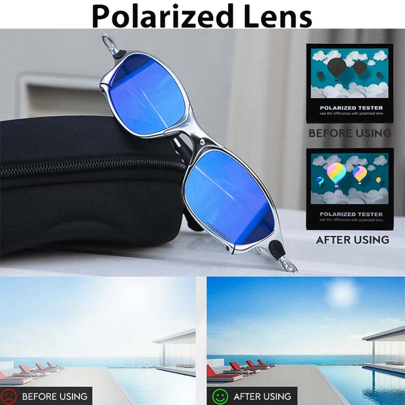 Polarised UV400 Square Sunglasses with Lightweight Metal Frame and Mirror Lenses for Riding
