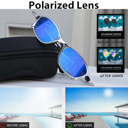 Polarised UV400 Square Sunglasses with Lightweight Metal Frame and Mirror Lenses for Riding