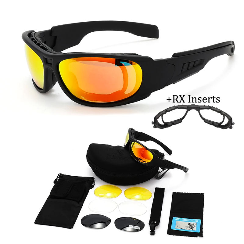 Polarised UV400 Motorcycle Sunglasses with Wraparound Frame, Interchangeable Lenses and Case