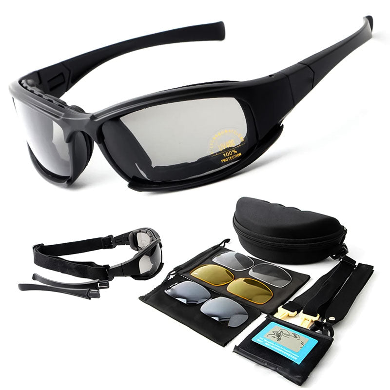 Polarised UV400 Motorcycle Sunglasses with Wraparound Frame, Interchangeable Lenses and Case