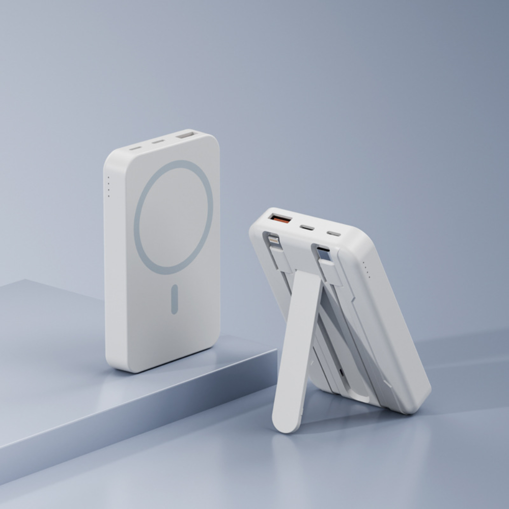 Magnetic Wireless Power Bank 10000mAh with Built-In Stand & USB-C Fast Charging for Phones