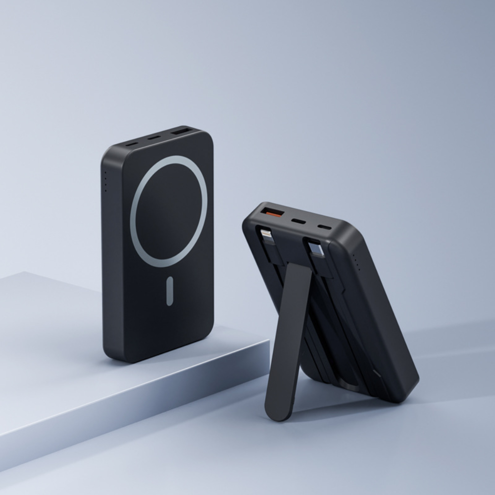 Magnetic Wireless Power Bank 10000mAh with Built-In Stand & USB-C Fast Charging for Phones