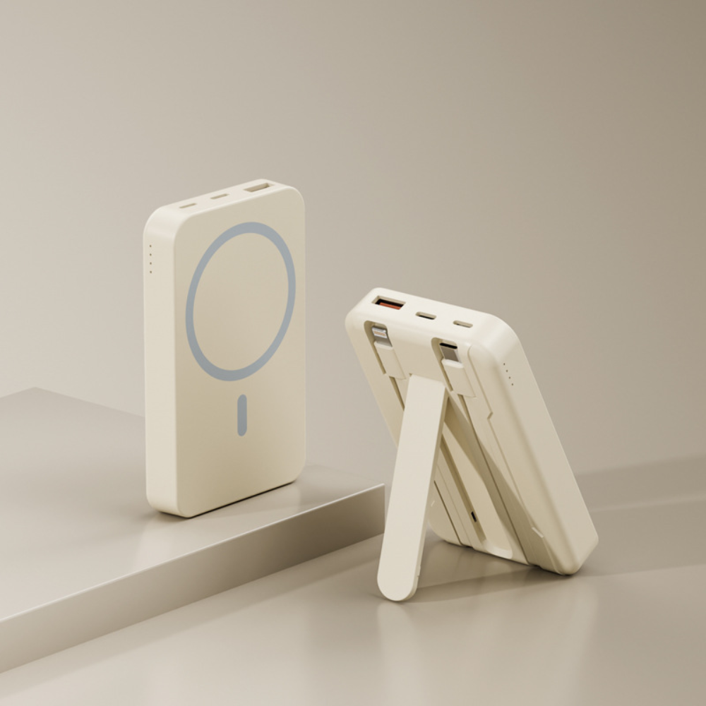 Magnetic Wireless Power Bank 10000mAh with Built-In Stand & USB-C Fast Charging for Phones