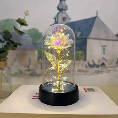 LED Rose Glass Dome Light with an Artificial Rose for Romantic Home and Gift Decor