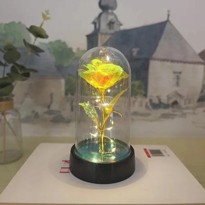 LED Rose Glass Dome Light with an Artificial Rose for Romantic Home and Gift Decor