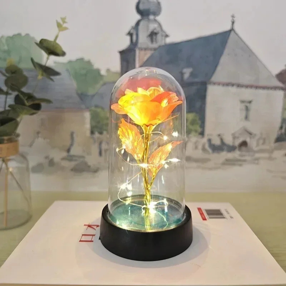 LED Rose Glass Dome Light with an Artificial Rose for Romantic Home and Gift Decor