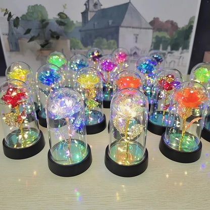 LED Rose Glass Dome Light with an Artificial Rose for Romantic Home and Gift Decor