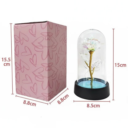 LED Rose Glass Dome Light with an Artificial Rose for Romantic Home and Gift Decor