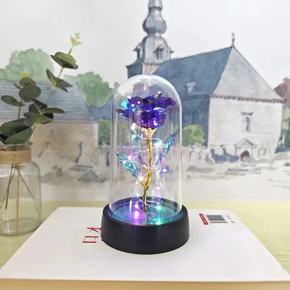 LED Rose Glass Dome Light with an Artificial Rose for Romantic Home and Gift Decor