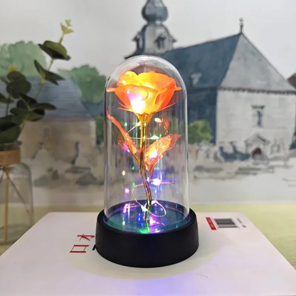 LED Rose Glass Dome Light with an Artificial Rose for Romantic Home and Gift Decor
