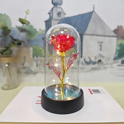 LED Rose Glass Dome Light with an Artificial Rose for Romantic Home and Gift Decor