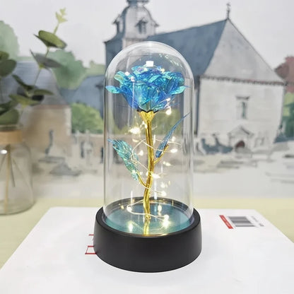 LED Rose Glass Dome Light with an Artificial Rose for Romantic Home and Gift Decor