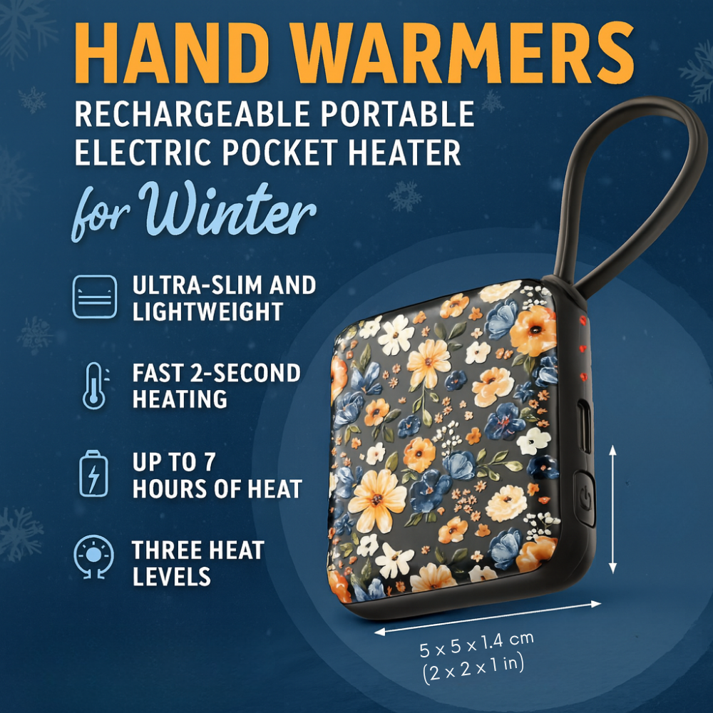 Rechargeable Electric Hand Warmer with 3 Heat Levels, Floral Design & Up to 7 Hours Warmth