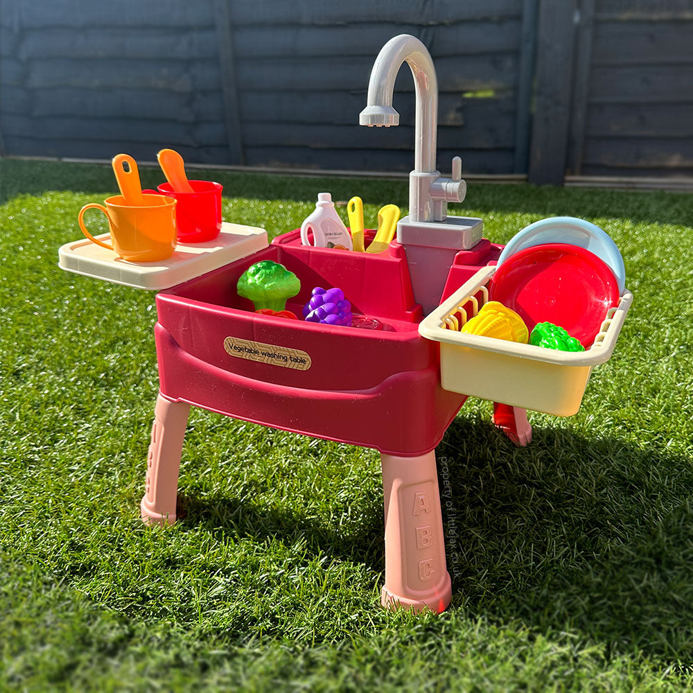 Children's Play Sink with Working Tap, 19 Accessories and Removable Legs for Indoor and Outdoor Play