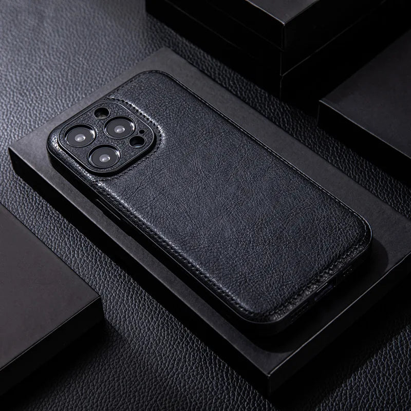Genuine Leather iPhone Case with Shockproof Protective Core, Slim Profile and Comfortable Grip
