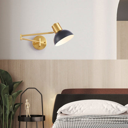 Modern LED Wall Light with Adjustable Swing Arm and Touch Switch, Iron Bedside Lamp, Black or Gold