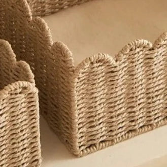 Natural Scalloped Wicker Storage Basket in Small, Medium and Large, Lightweight Woven Home Organiser
