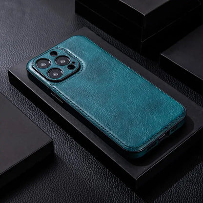 Genuine Leather iPhone Case with Shockproof Protective Core, Slim Profile and Comfortable Grip
