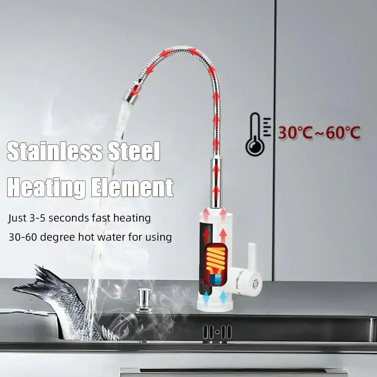 3000W Instant Electric Hot Water Tap with LED Temperature Display, Warm Water in Seconds