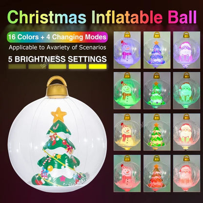 Inflatable Outdoor Christmas Ball with LED Lights Snowman Santa and Christmas Tree Yard Decoration