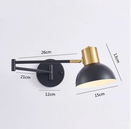 Modern LED Wall Light with Adjustable Swing Arm and Touch Switch, Iron Bedside Lamp, Black or Gold